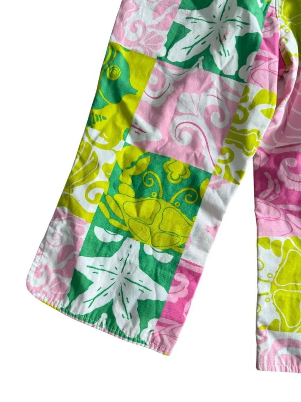LILLY PULITZER Vintage Girls Sea Life Patchwork Patterned Belted Pants Size 6X